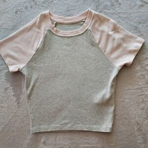 Hollister Womens XS Crop Top Grey Pink Short Sleeve Baby Tee Soft Girl Y2K